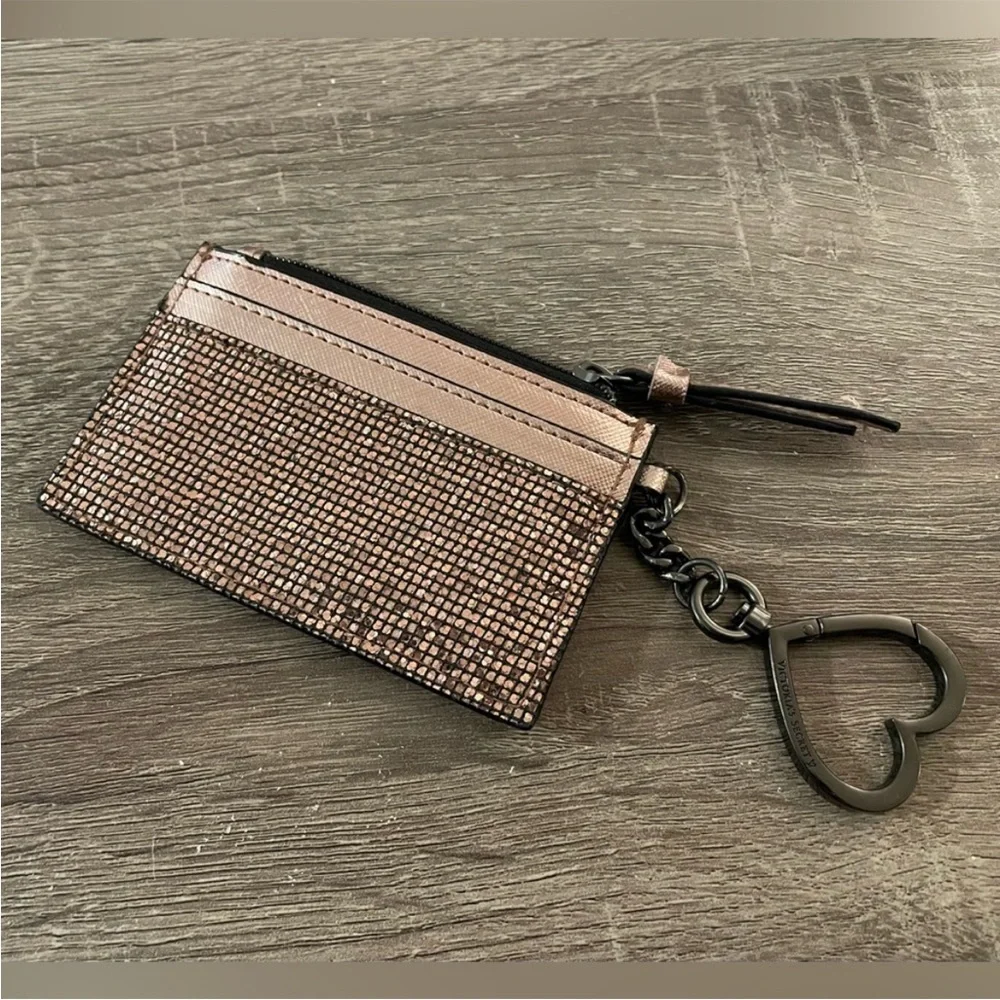 New Victoria Secret ID/ Money Card Holder Rose Gold Metallic Sequin Style